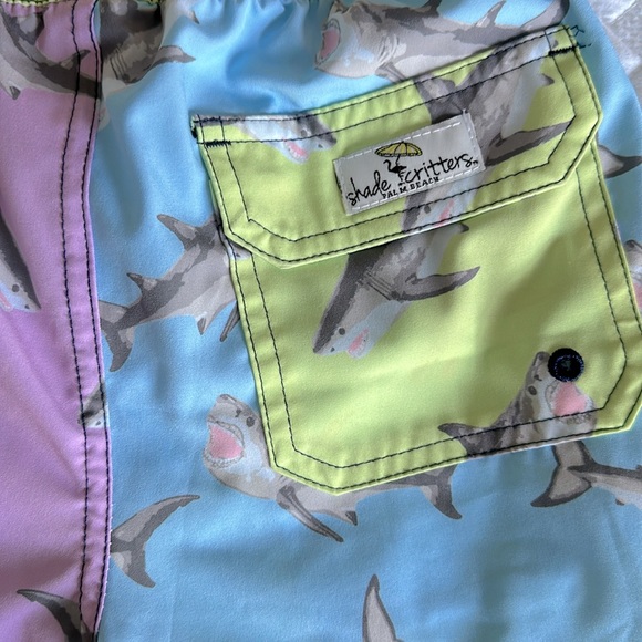 Shade Critters Palm Beach Boys Shark Swim Trunks - Blue / Lilac / Chartruese 8 - Picture 3 of 7